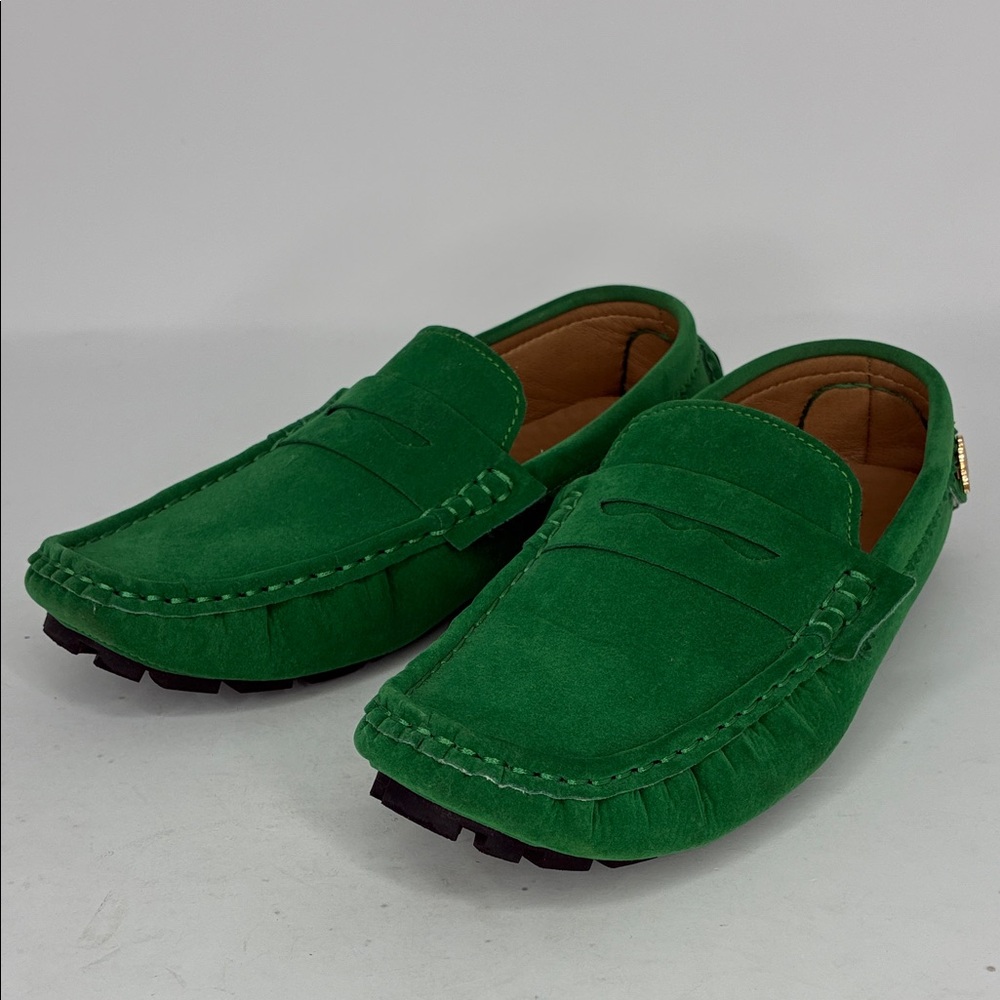 Green Suede Penny Loafers for Women